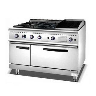 Professional 4-Burner Gas Stove with Lava Rock Grill & Gas Oven