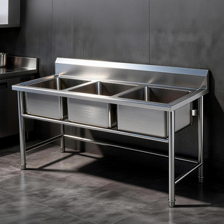 Commercial Triple-Bowl Stainless Steel Sink with Adjustable Legs