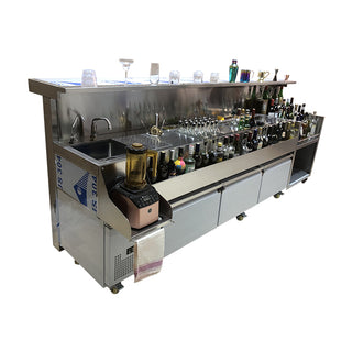 Stainless Steel Mobile Bar Station — Refrigerated Cocktail Cart