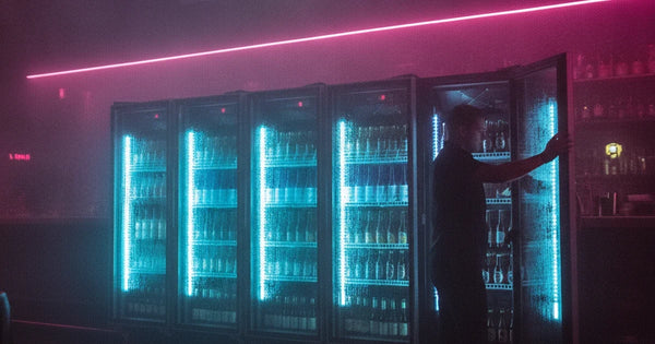 Display Fridges and Bottle Coolers Behind a Busy Bar