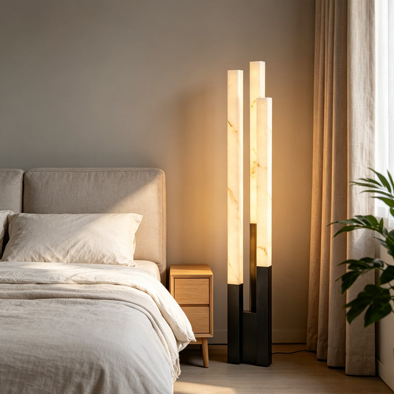 Marble Triple-Column LED Floor Lamp — Onyx Glow