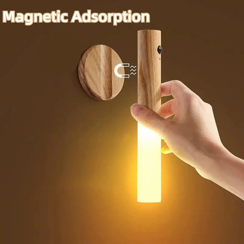 Magnetic Rechargeable LED Motion-Sensor Night Light with Wood Base