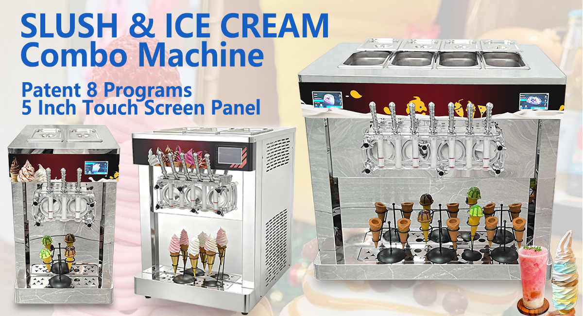 Commercial Soft Serve Ice Cream & Slush Machine — 7 Flavors, 4 Cylinders