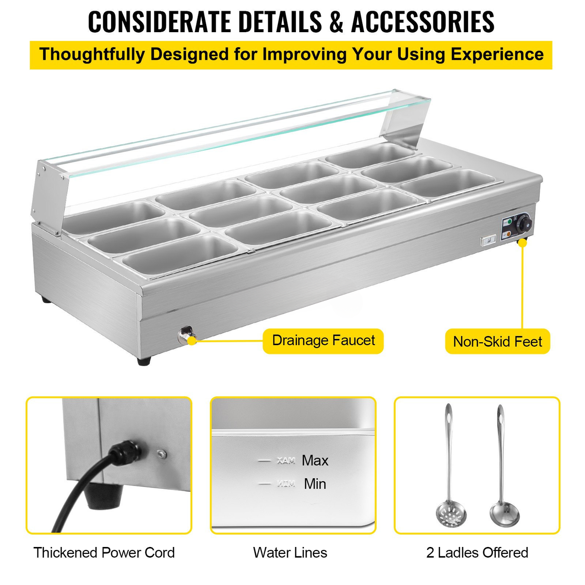 Commercial Electric Bain Marie Food Warmer — 12-Pan with Glass Top