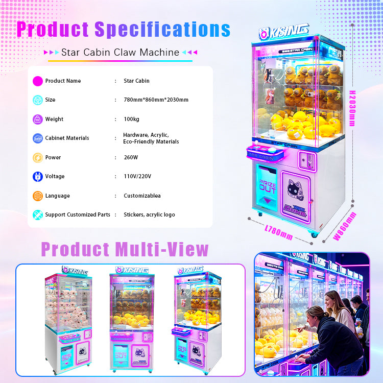 Commercial Claw Machine Prize Vending Cabinet with Bill Acceptor