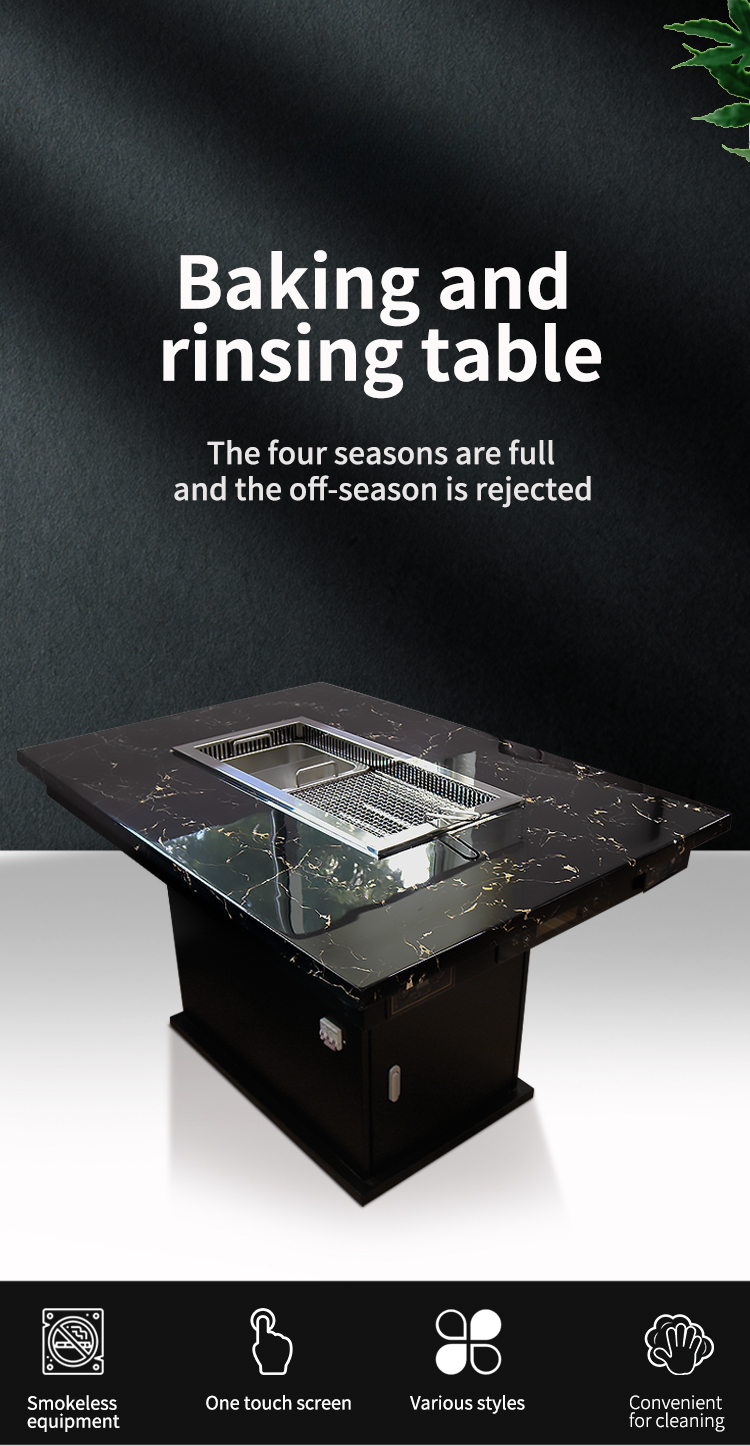 Smokeless Barbecue & Hot Pot Table — Built-In Downdraft Exhaust