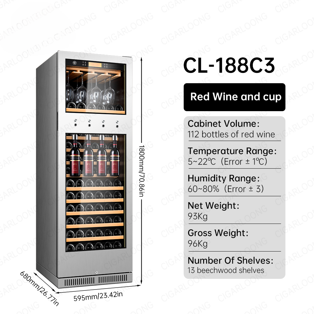 Dual-Zone Cigar Humidor & Wine Cabinet — Cedar-Lined, Compressor-Cooled