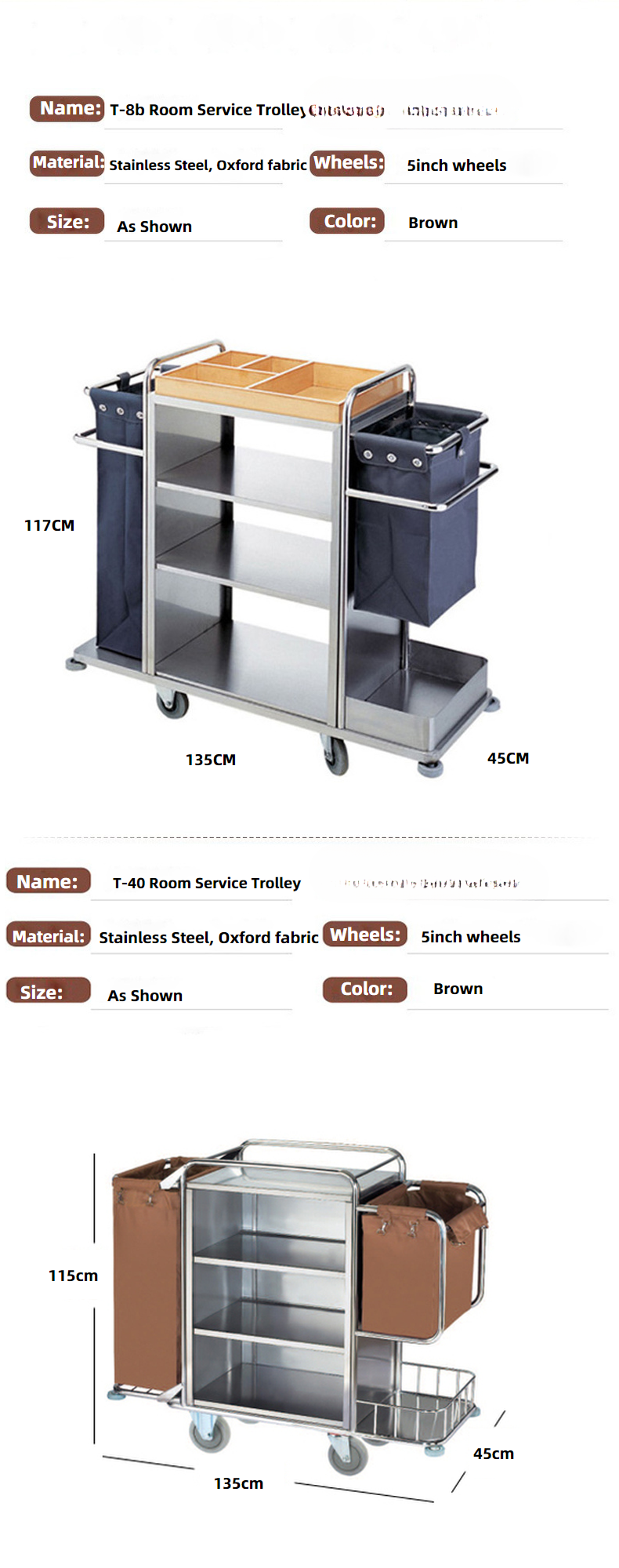 Housekeeping Cleaning Cart — Stainless Steel Maid Trolley