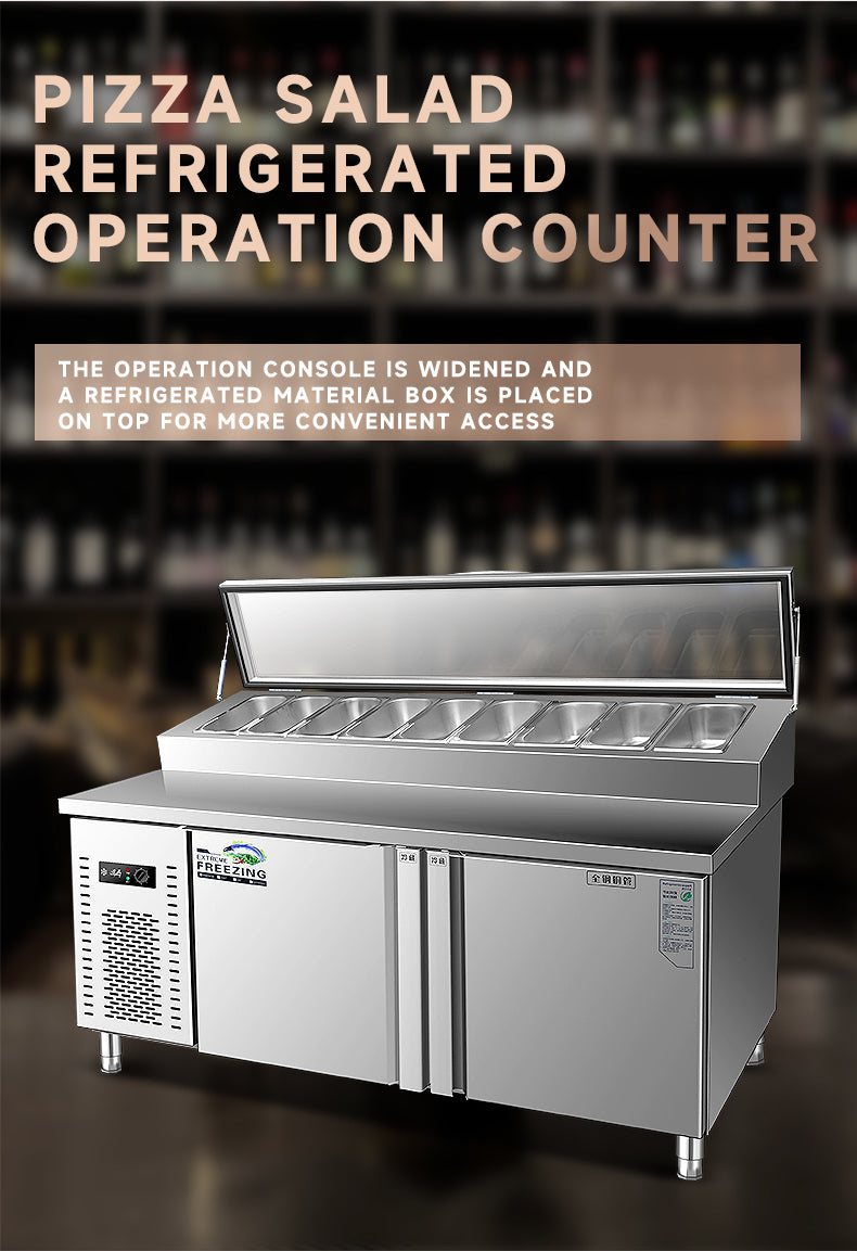 Refrigerated Pizza & Sandwich Prep Table — Countertop Salad Prep Cooler