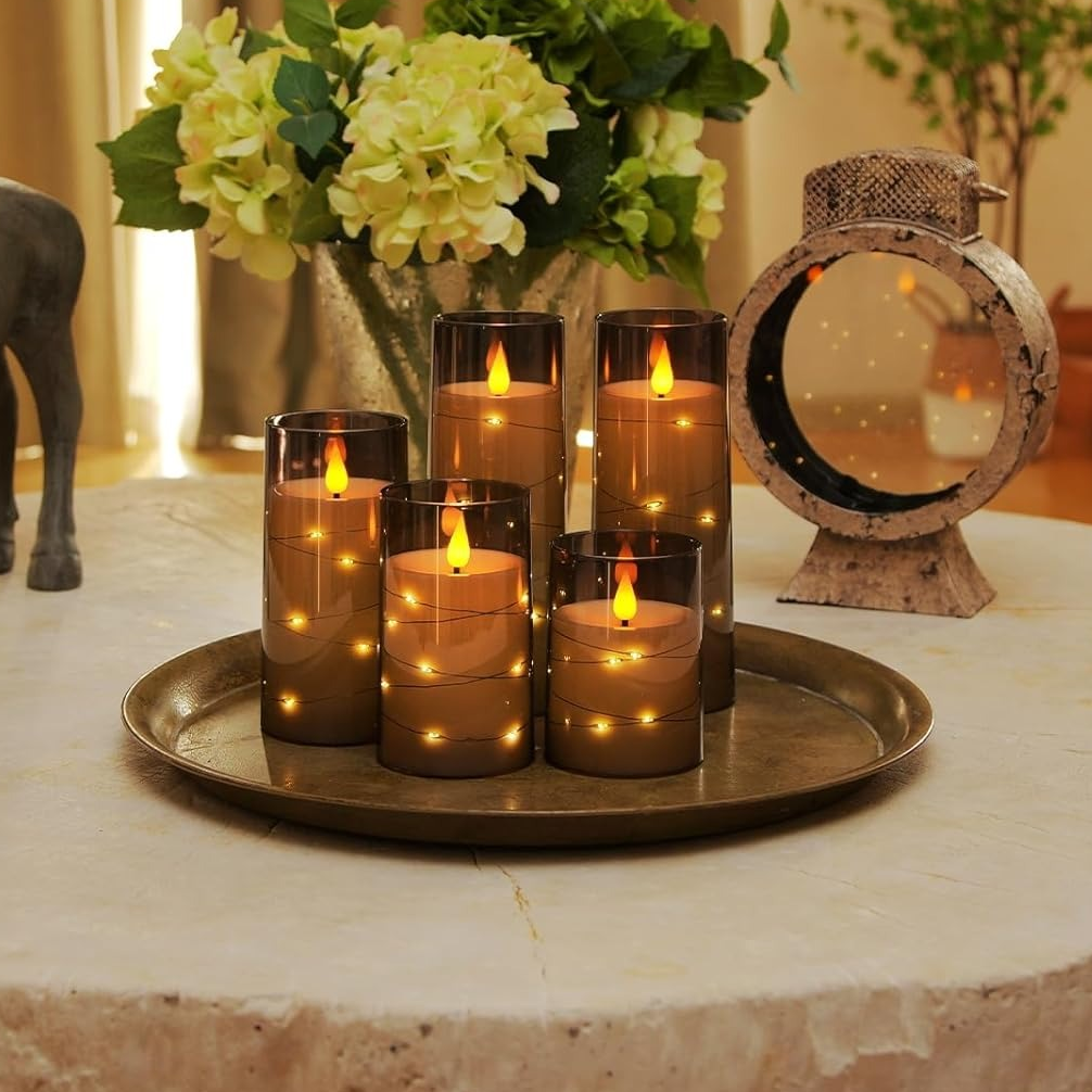Flameless LED Pillar Candles with Embedded Fairy Lights — Remote & Timer