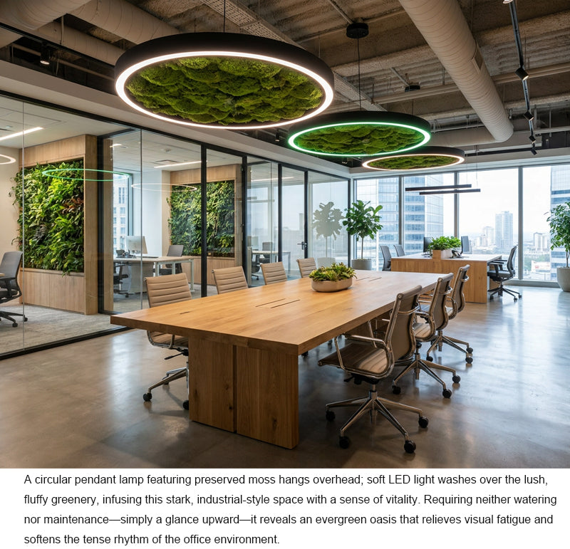 Biophilic LED Ring Chandelier with Preserved Moss
