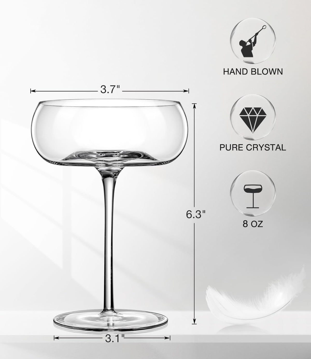 Hand-Blown Crystal Champagne Coupe Glass