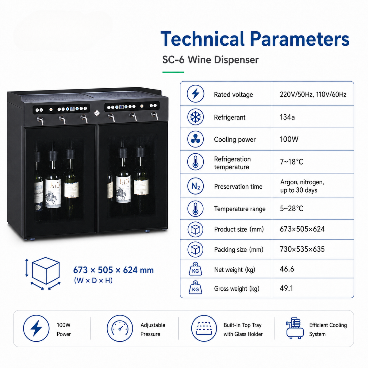 Commercial Wine-by-the-Glass Dispenser — 6 Bottles, 6 Taps
