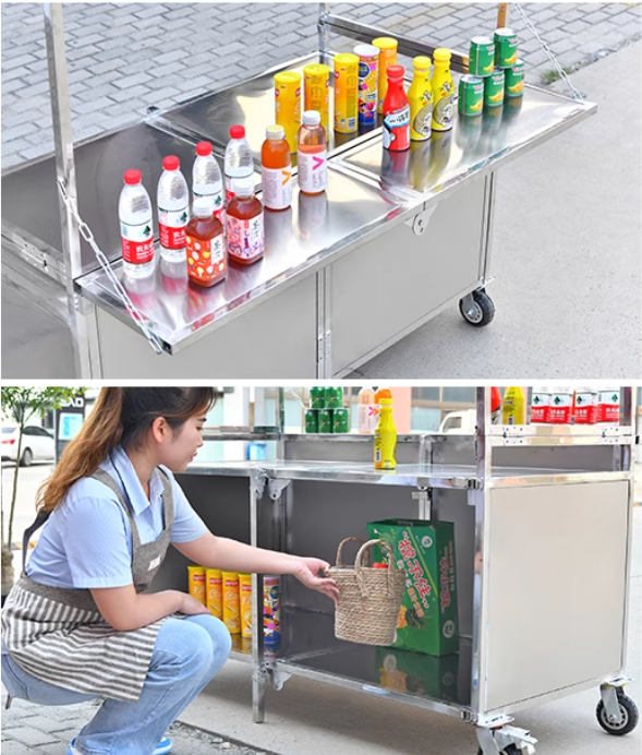 Foldable Stainless Steel Mobile Food Cart