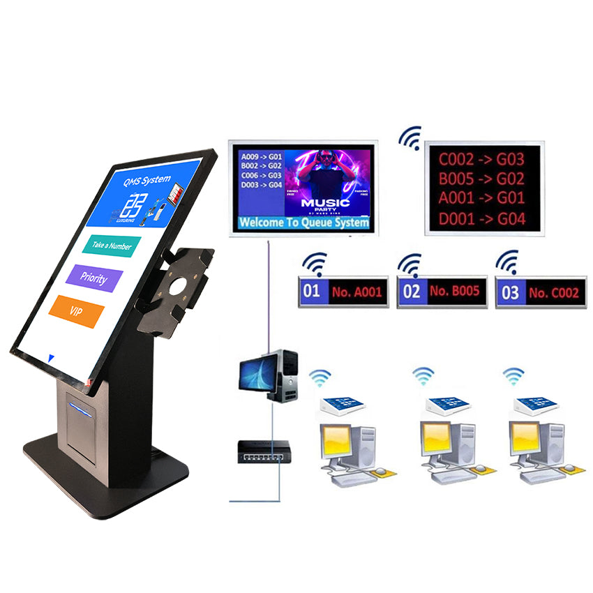 Touch Screen Queue Management Kiosk — Self-Service Ticket Dispenser