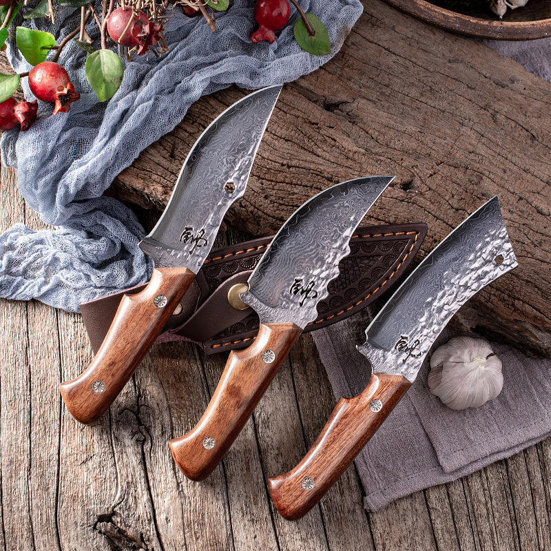 Damascus Steel Steak Knife with Handmade Wood Handle and Sheath