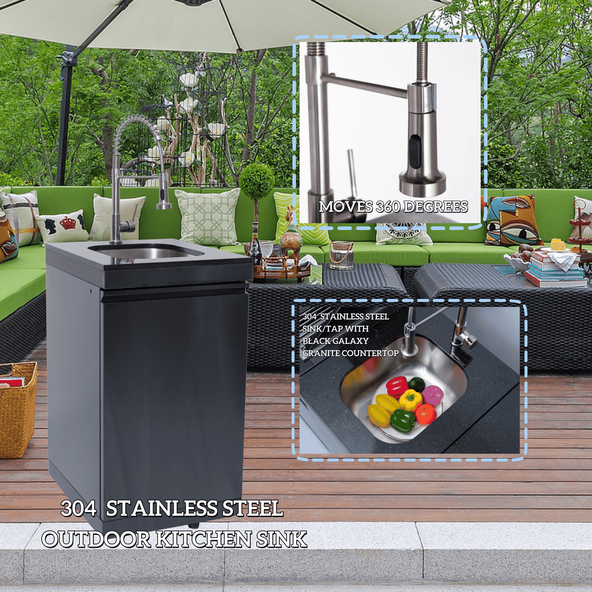Outdoor Kitchen Cabinet Set with Weatherproof Shed — 4-Burner Gas Grill, 304 Stainless Steel