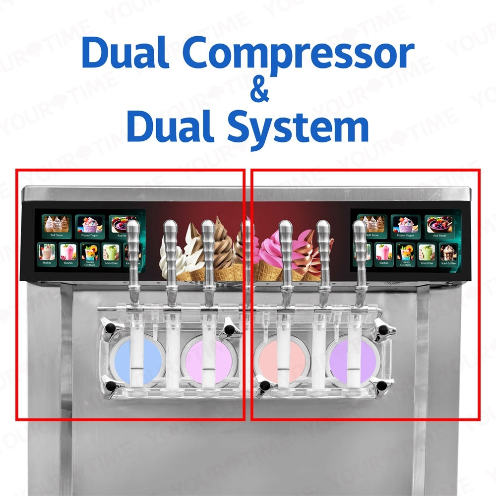 Commercial Soft Serve Ice Cream & Slush Machine — 7 Flavors, 4 Cylinders