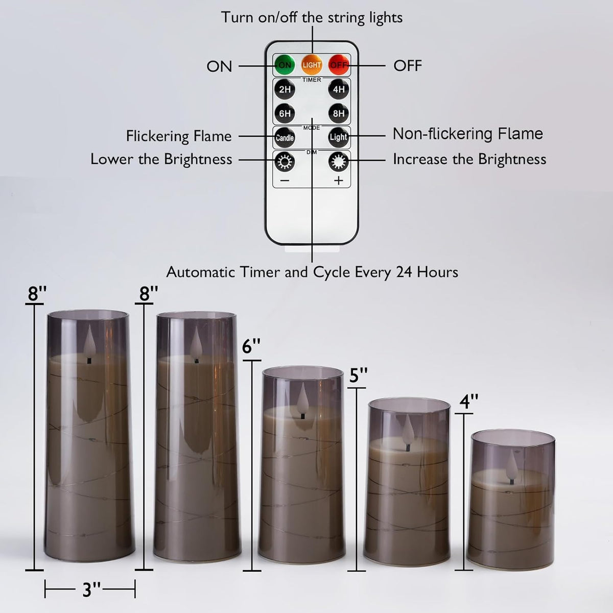 Flameless LED Pillar Candles with Embedded Fairy Lights — Remote & Timer