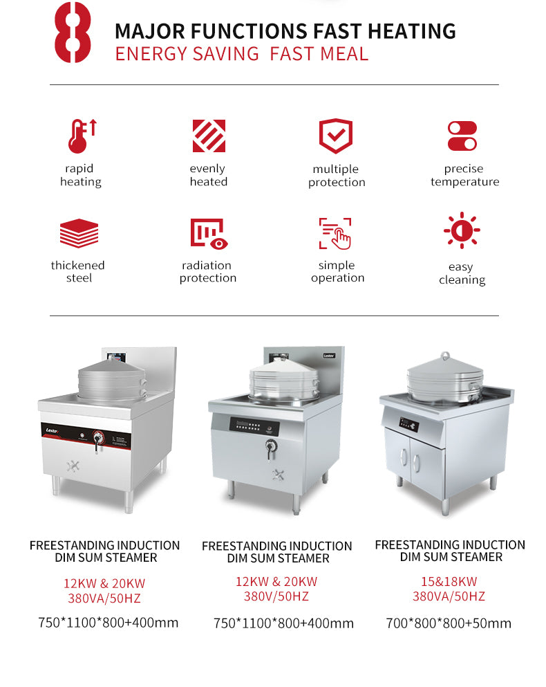Commercial Induction Bun Steamer — 7-Hole, 18 kW