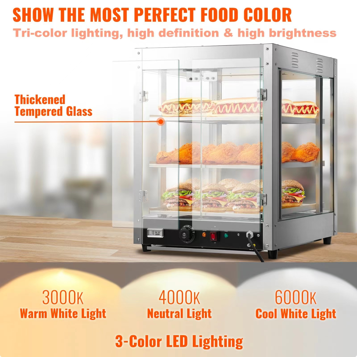 Commercial 3-Tier Heated Display Case — Countertop Pastry & Food Warmer