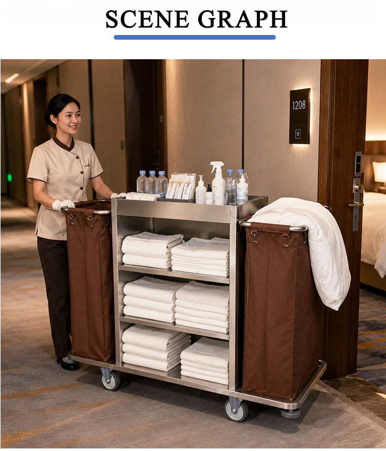 Housekeeping Linen Cart — Foldable Stainless Steel