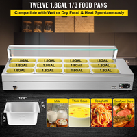 Commercial Electric Bain Marie Food Warmer — 12-Pan with Glass Top image preview