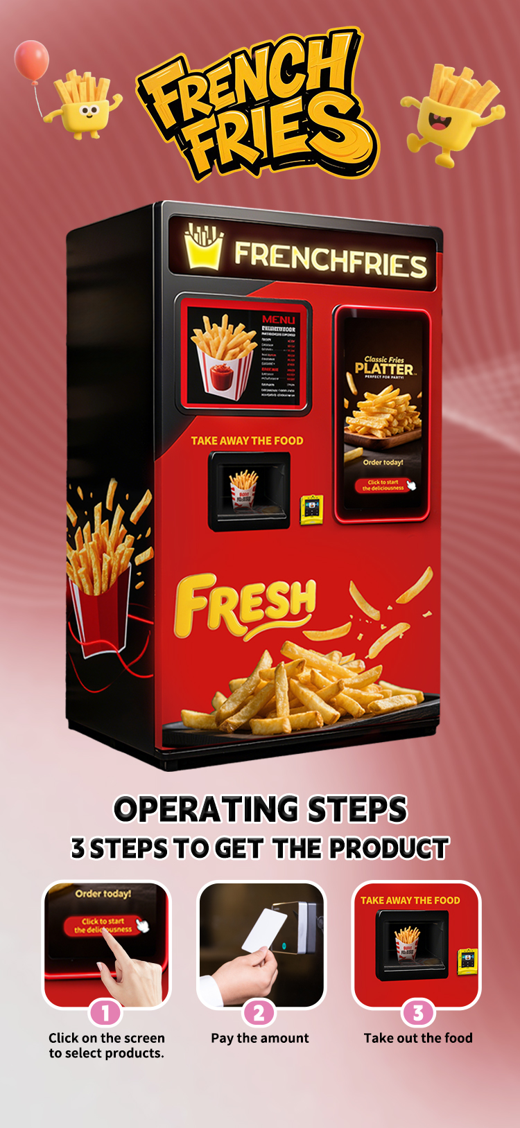 Automatic French Fry Vending Machine — 32-Inch Touchscreen