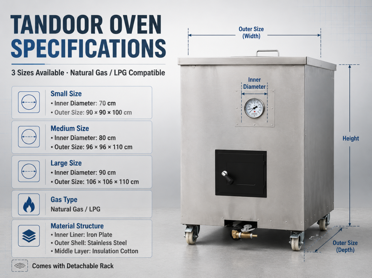 Commercial Gas Clay Tandoor Oven — Stainless Steel
