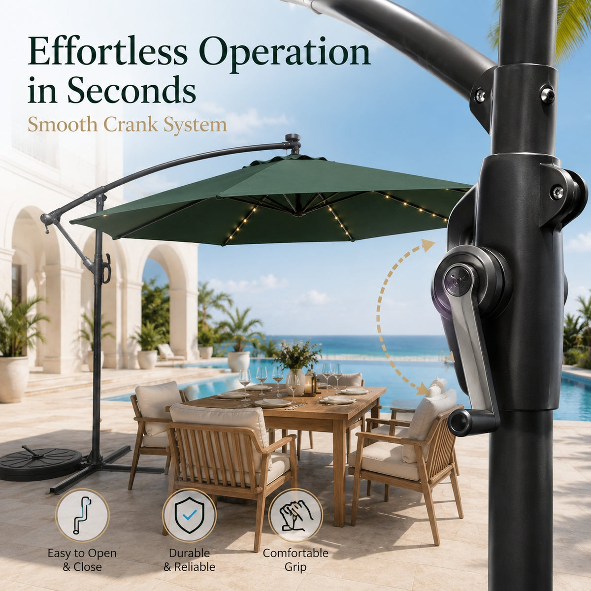 LED Cantilever Patio Umbrella — 10 ft Offset Outdoor Parasol