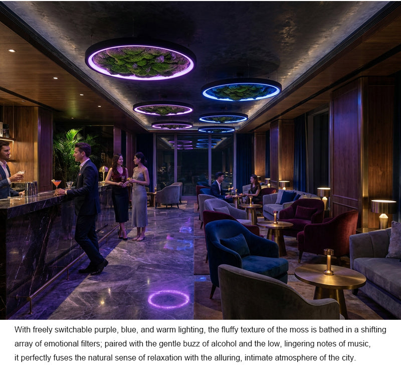 Biophilic LED Ring Chandelier with Preserved Moss