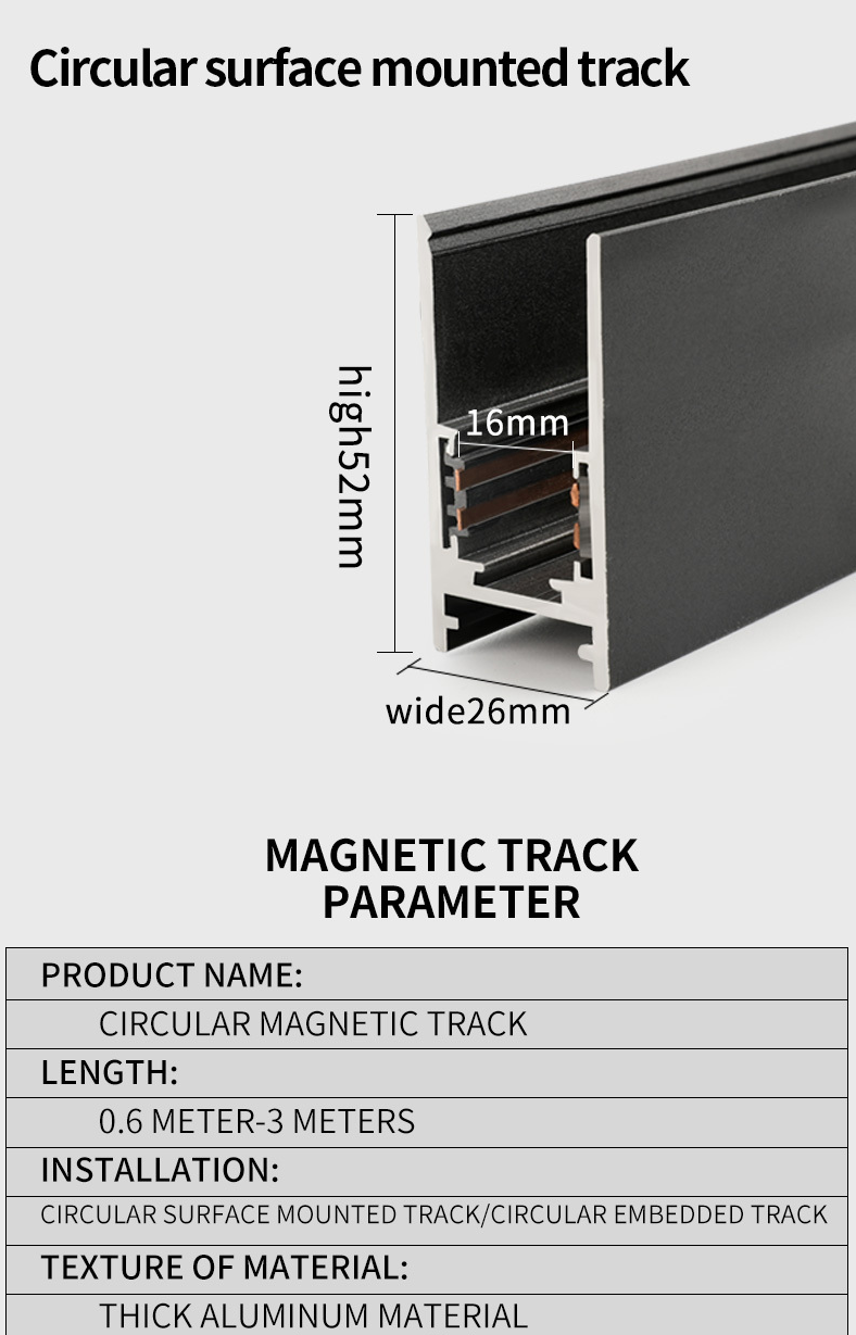 Circular Magnetic LED Track Light System — 48V, Dimmable