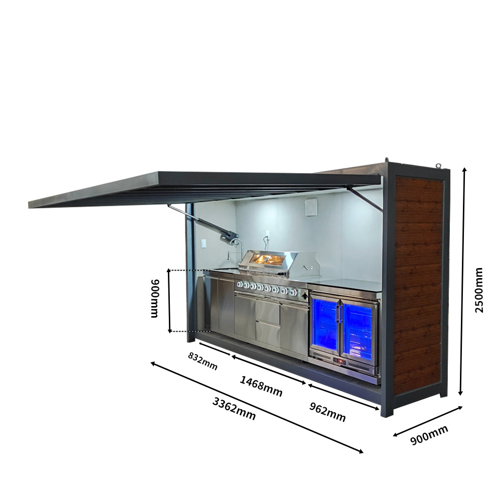 Modular Outdoor Kitchen — Stainless Steel with Weatherproof Shed