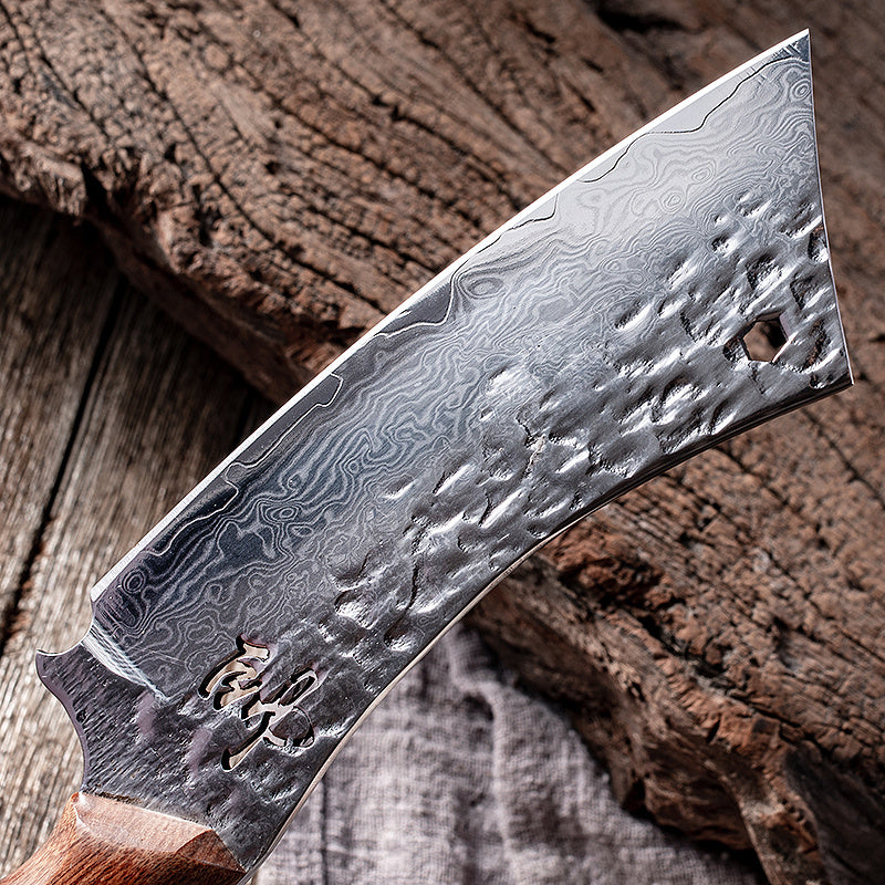 Damascus Steel Steak Knife with Handmade Wood Handle and Sheath