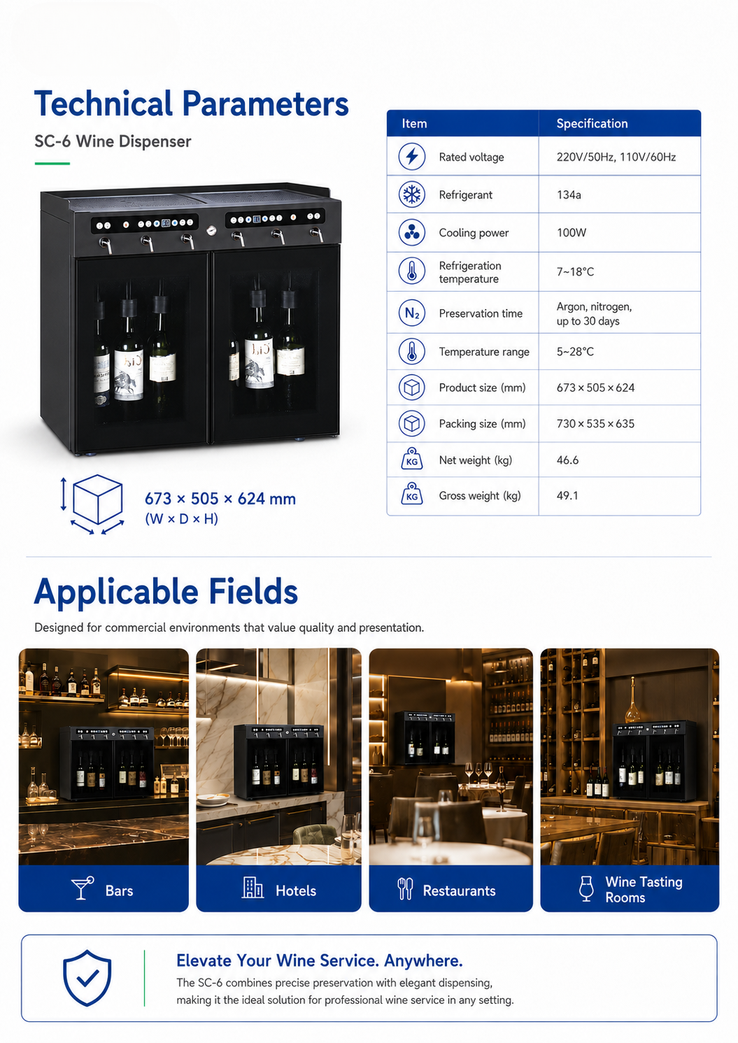 Commercial Wine-by-the-Glass Dispenser — 6 Bottles, 6 Taps
