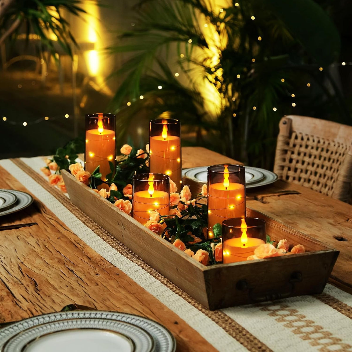 Flameless LED Pillar Candles with Embedded Fairy Lights — Remote & Timer