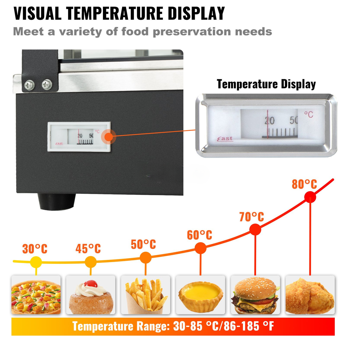 Commercial Stainless Steel Heated Food Display Showcase — 3-Tier