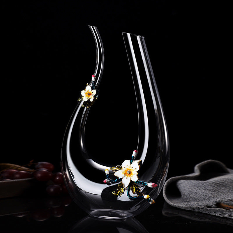 Crystal Wine Glass and Decanter Set with Handmade Floral Design