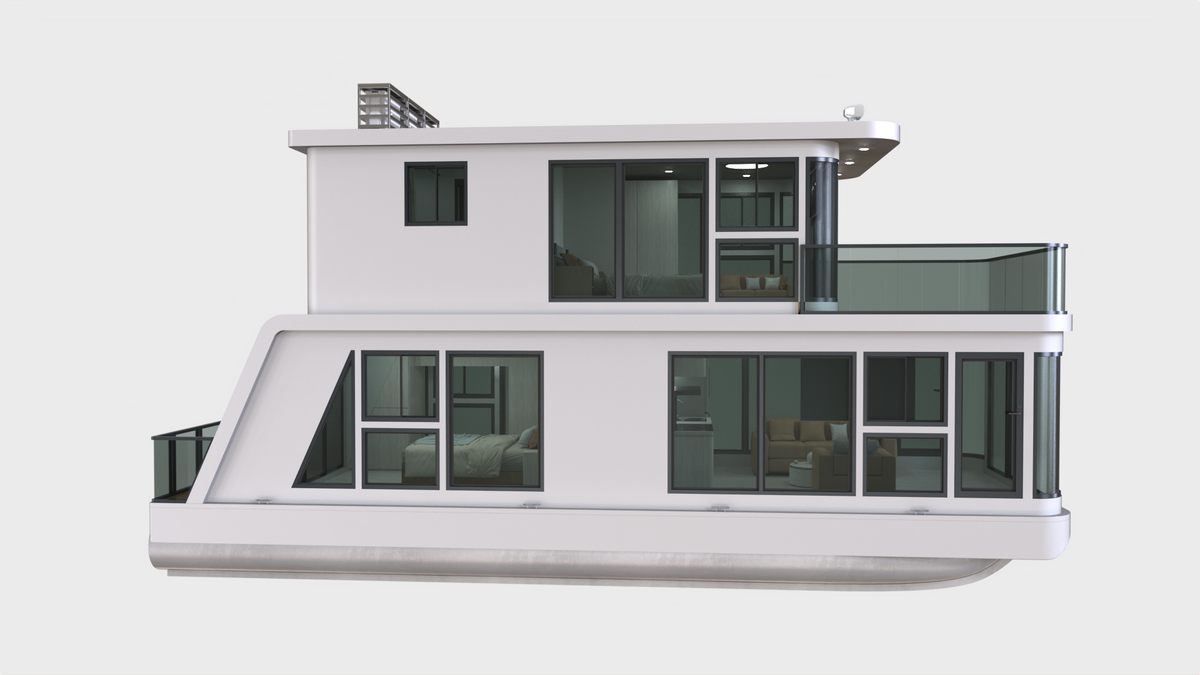 Aluminum Houseboat with Outboard Motor — 11.5 m