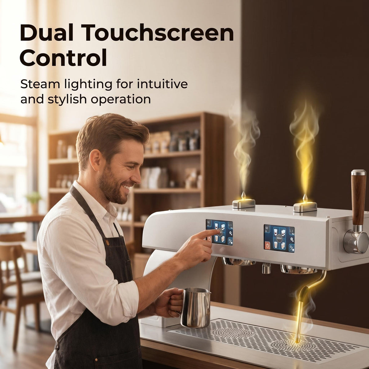 Commercial Dual-Boiler Espresso & Teapresso Machine — Dual Touchscreen