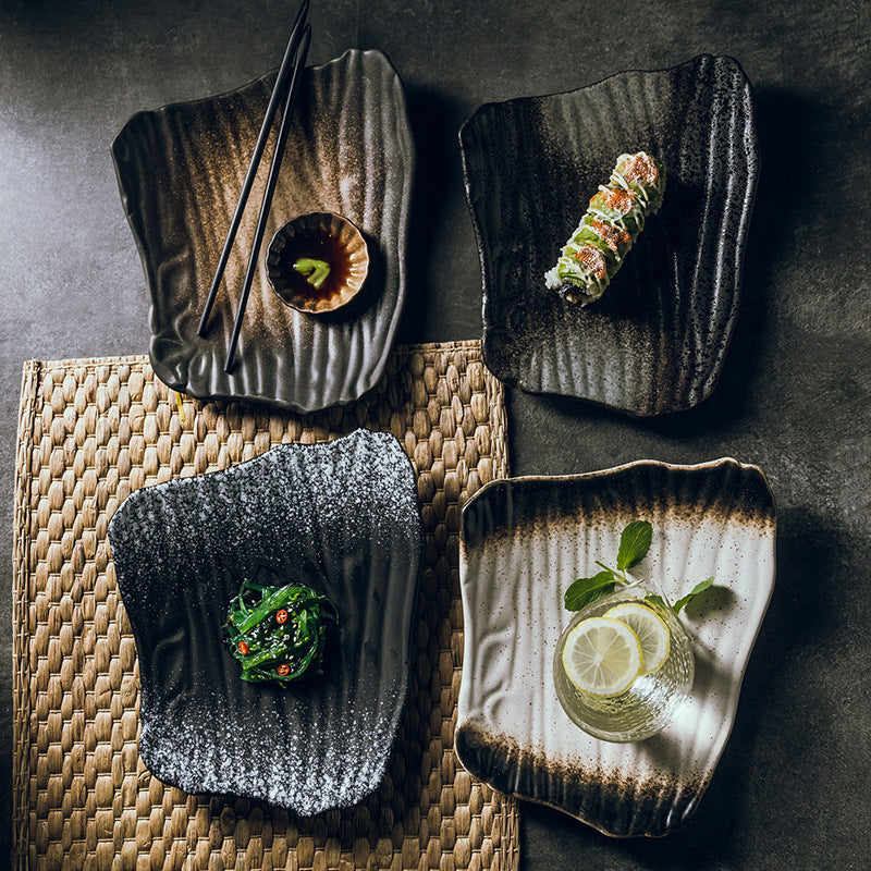 Handmade Porcelain Sushi Plates — 4 Artisan Styles, shape Irregular