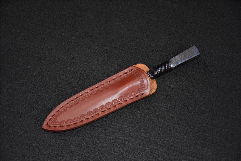 Hand Forged Patterned Steel Tea Knife with Leather Case