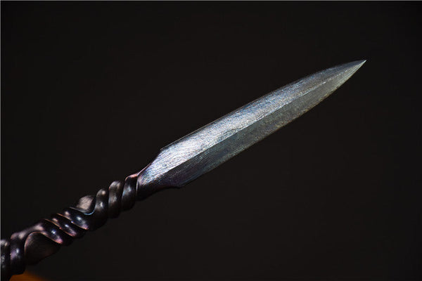 Hand Forged Patterned Steel Tea Knife with Leather Case