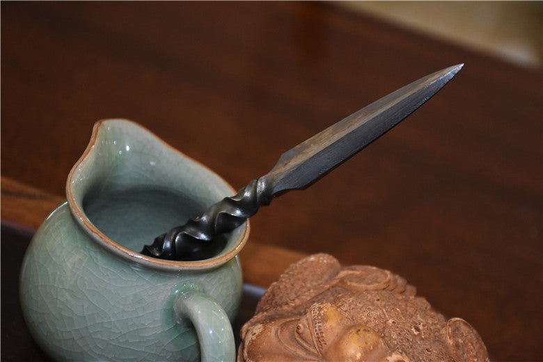 Hand Forged Patterned Steel Tea Knife with Leather Case