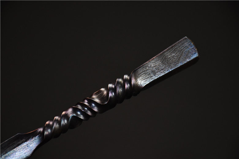 Hand Forged Patterned Steel Tea Knife with Leather Case