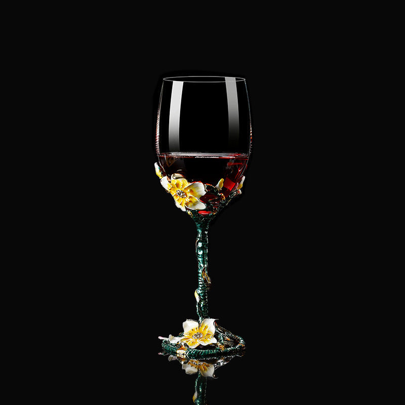 Crystal Wine Glass and Decanter Set with Handmade Floral Design