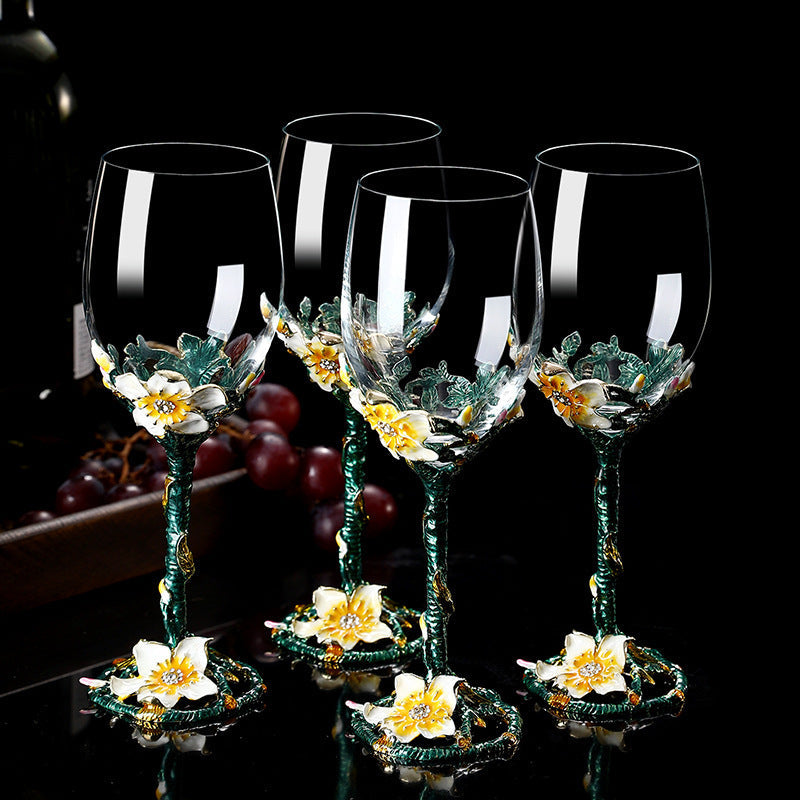 Crystal Wine Glass and Decanter Set with Handmade Floral Design