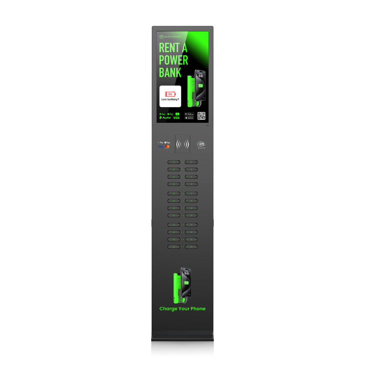 24-Slot Shared Power Bank Vending Station with Advertising Screen