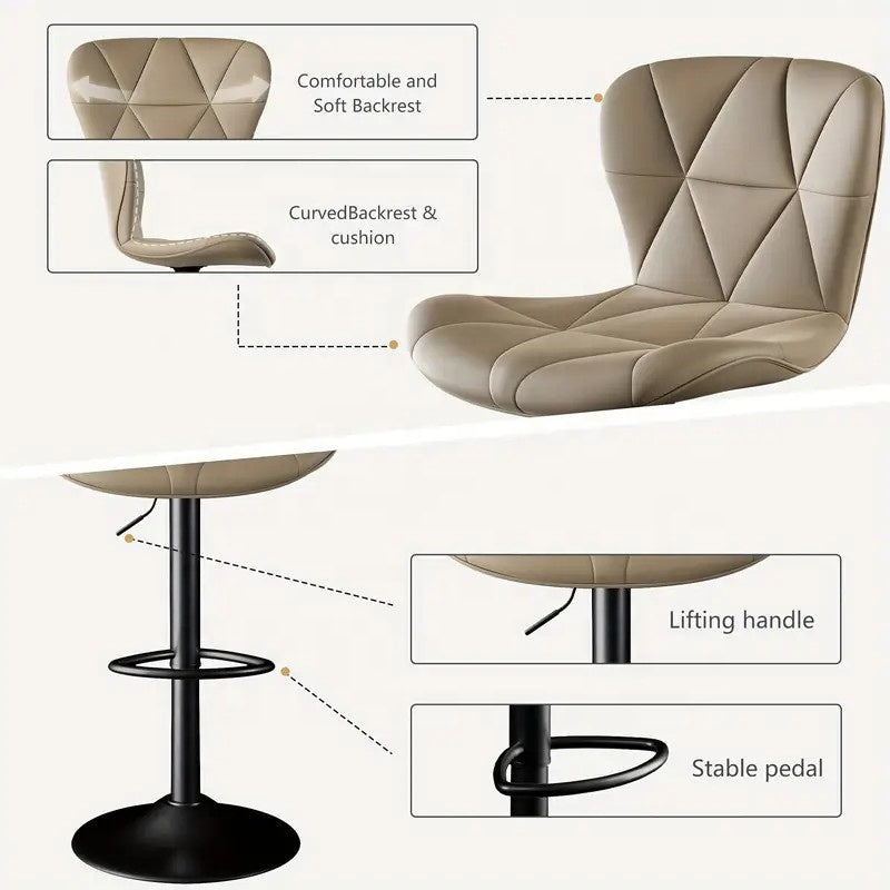 Modern Swivel Bar Stool with Backrest — PU Leather, Adjustable Height