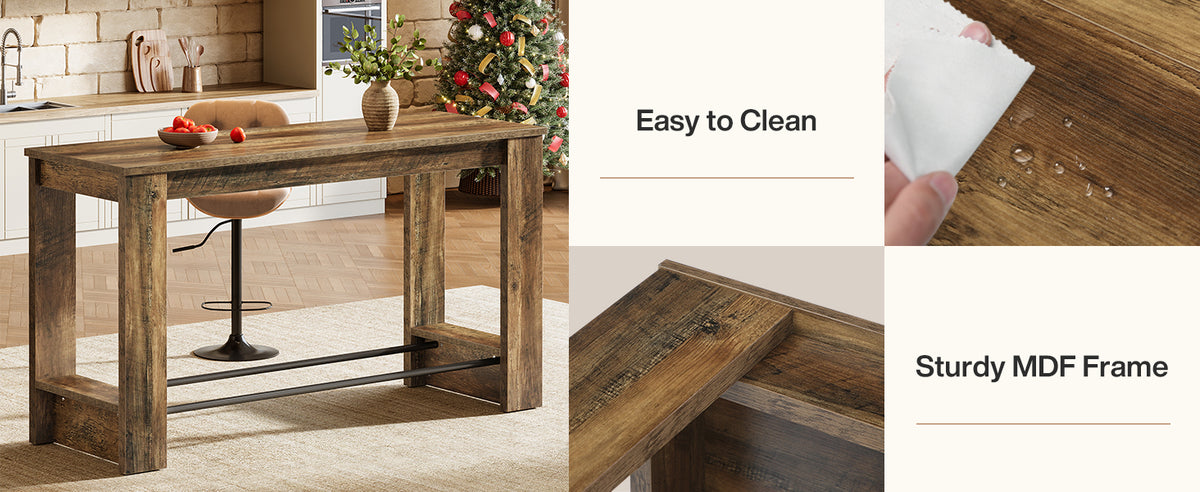 63-Inch Counter-Height Bar Table with Metal Footrest